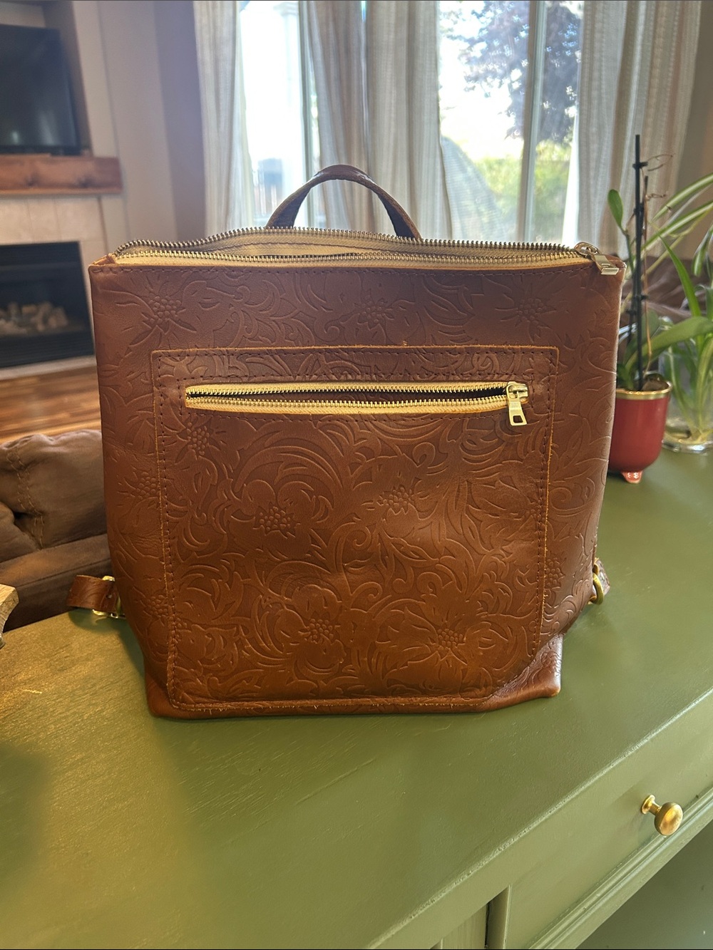 Leather Embossed Brown Men's Backpack - Classic Style
